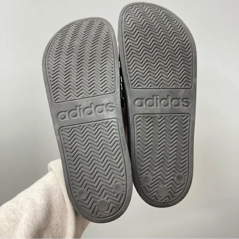 Adidas cloudfoam triple stripe black and‎ white slides slip ons sandals men's 10